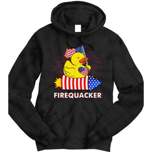 Firequacker Duck 4th of July Fireworks America US FLag Tie Dye Hoodie