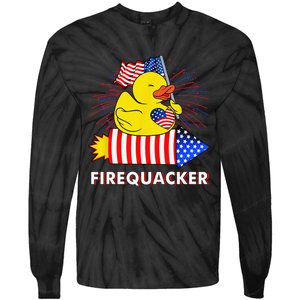 Firequacker Duck 4th of July Fireworks America US FLag Tie-Dye Long Sleeve Shirt