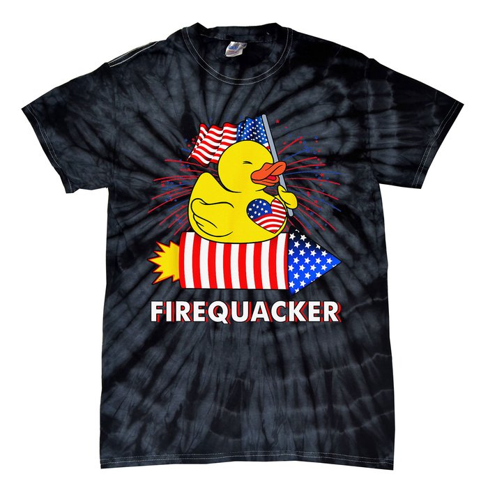 Firequacker Duck 4th of July Fireworks America US FLag Tie-Dye T-Shirt