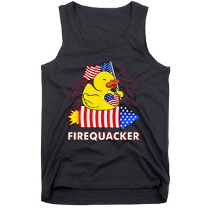 Firequacker Duck 4th of July Fireworks America US FLag Tank Top