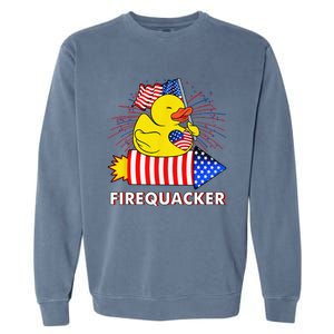 Firequacker Duck 4th of July Fireworks America US FLag Garment-Dyed Sweatshirt