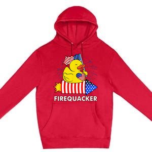 Firequacker Duck 4th of July Fireworks America US FLag Premium Pullover Hoodie