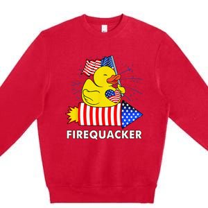 Firequacker Duck 4th of July Fireworks America US FLag Premium Crewneck Sweatshirt