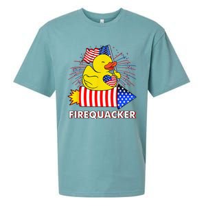 Firequacker Duck 4th of July Fireworks America US FLag Sueded Cloud Jersey T-Shirt