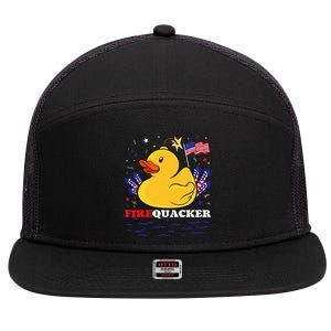 Firecracker Duck 4th Of July Patriotic Day Usa Flag Funny 7 Panel Mesh Trucker Snapback Hat