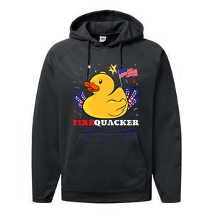 Firecracker Duck 4th Of July Patriotic Day Usa Flag Funny Performance Fleece Hoodie