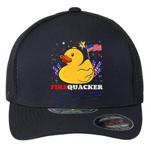 Firecracker Duck 4th Of July Patriotic Day Usa Flag Funny Flexfit Unipanel Trucker Cap