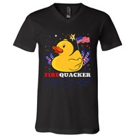 Firecracker Duck 4th Of July Patriotic Day Usa Flag Funny V-Neck T-Shirt