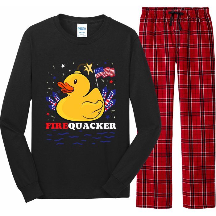 Firecracker Duck 4th Of July Patriotic Day Usa Flag Funny Long Sleeve Pajama Set