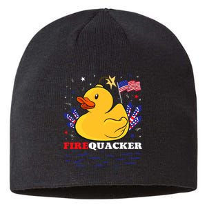 Firecracker Duck 4th Of July Patriotic Day Usa Flag Funny Sustainable Beanie