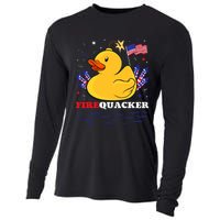 Firecracker Duck 4th Of July Patriotic Day Usa Flag Funny Cooling Performance Long Sleeve Crew