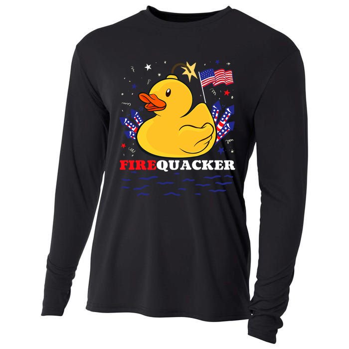 Firecracker Duck 4th Of July Patriotic Day Usa Flag Funny Cooling Performance Long Sleeve Crew