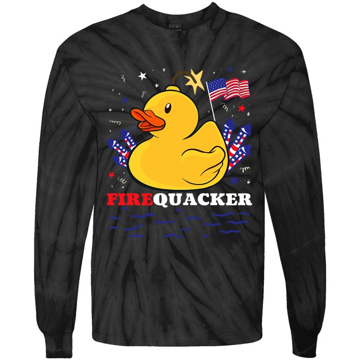 Firecracker Duck 4th Of July Patriotic Day Usa Flag Funny Tie-Dye Long Sleeve Shirt