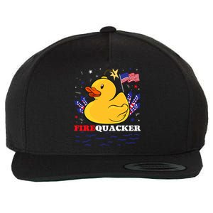 Firecracker Duck 4th Of July Patriotic Day Usa Flag Funny Wool Snapback Cap