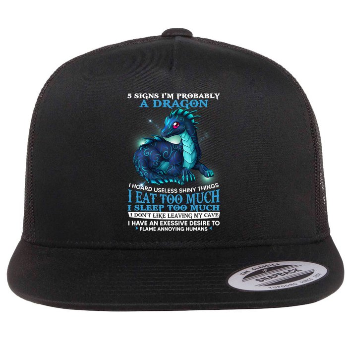 Funny Dragon 5 Signs I'm Probably A Dragon Flat Bill Trucker Hat