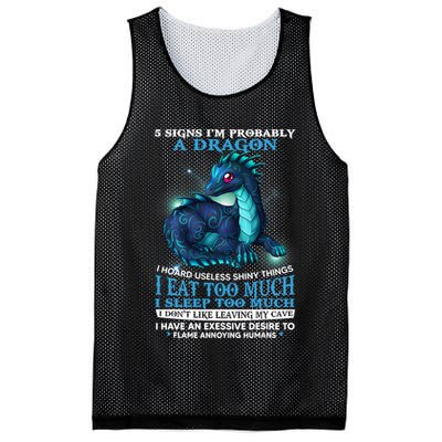 Funny Dragon 5 Signs I'm Probably A Dragon Mesh Reversible Basketball Jersey Tank