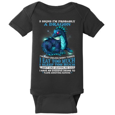 Funny Dragon 5 Signs I'm Probably A Dragon Baby Bodysuit
