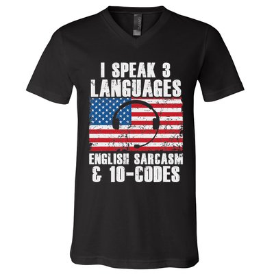 Funny Dispatcher 911 Emergency Operator Thin Yellow Line V-Neck T-Shirt