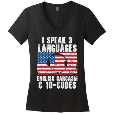 Funny Dispatcher 911 Emergency Operator Thin Yellow Line Women's V-Neck T-Shirt