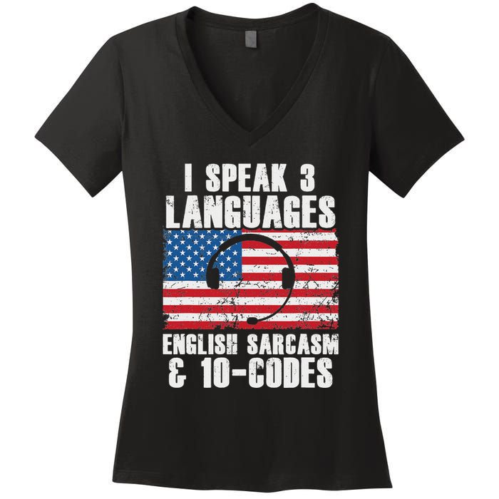 Funny Dispatcher 911 Emergency Operator Thin Yellow Line Women's V-Neck T-Shirt