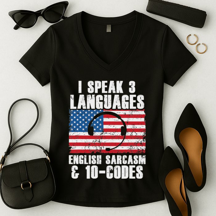 Funny Dispatcher 911 Emergency Operator Thin Yellow Line Women's V-Neck T-Shirt