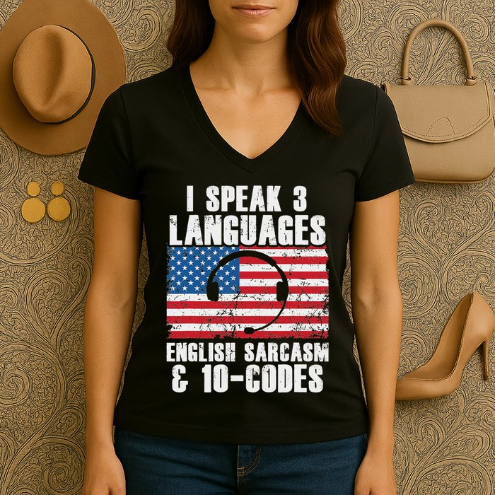 Funny Dispatcher 911 Emergency Operator Thin Yellow Line Women's V-Neck T-Shirt