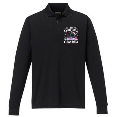 Funny Data Analyst Christmas Pun For Data Nerds Christmas 24 Performance Long Sleeve Polo
