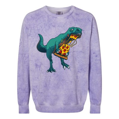 Funny Dinosaur Art For  Dinosaur Pizza Slice Lover Colorblast Crewneck Sweatshirt