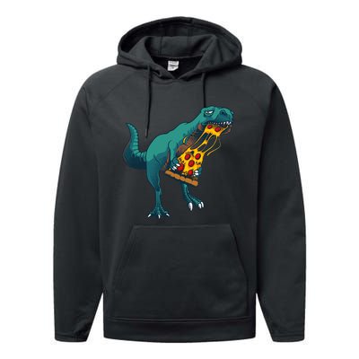 Funny Dinosaur Art For  Dinosaur Pizza Slice Lover Performance Fleece Hoodie