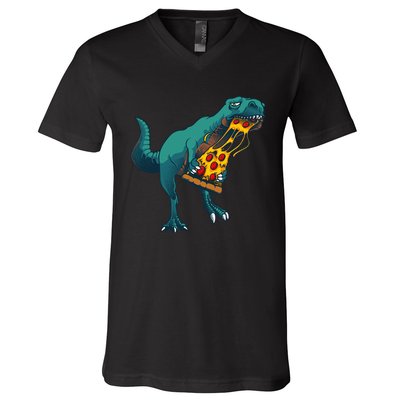 Funny Dinosaur Art For  Dinosaur Pizza Slice Lover V-Neck T-Shirt