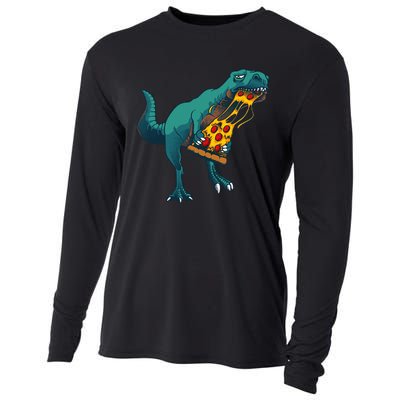 Funny Dinosaur Art For  Dinosaur Pizza Slice Lover Cooling Performance Long Sleeve Crew