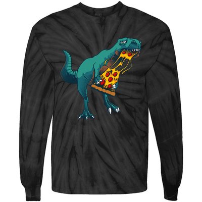 Funny Dinosaur Art For  Dinosaur Pizza Slice Lover Tie-Dye Long Sleeve Shirt