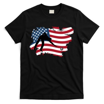 Father's Day American Flag Snooker Billiards Lover Retro Gift For Dad T-Shirt