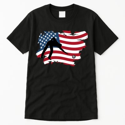Father's Day American Flag Snooker Billiards Lover Retro Gift For Dad Tall T-Shirt