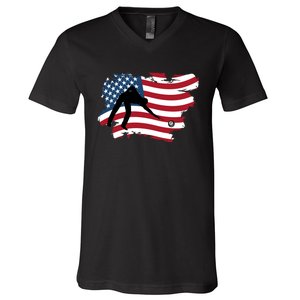 Father's Day American Flag Snooker Billiards Lover Retro Gift For Dad V-Neck T-Shirt