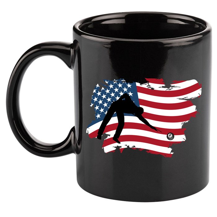 Father's Day American Flag Snooker Billiards Lover Retro Gift For Dad 11oz C Handle Ceramic Mug