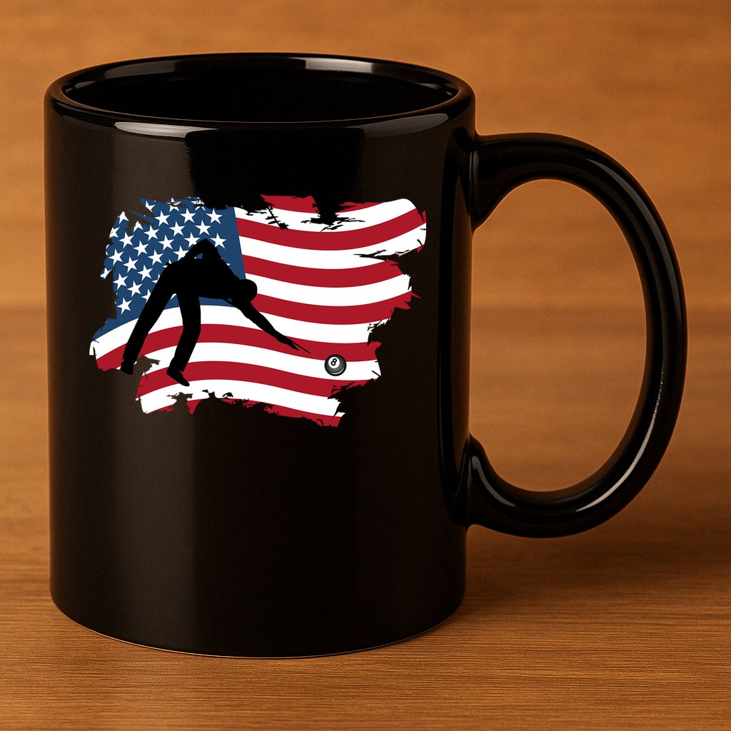 Father's Day American Flag Snooker Billiards Lover Retro Gift For Dad 11oz C Handle Ceramic Mug