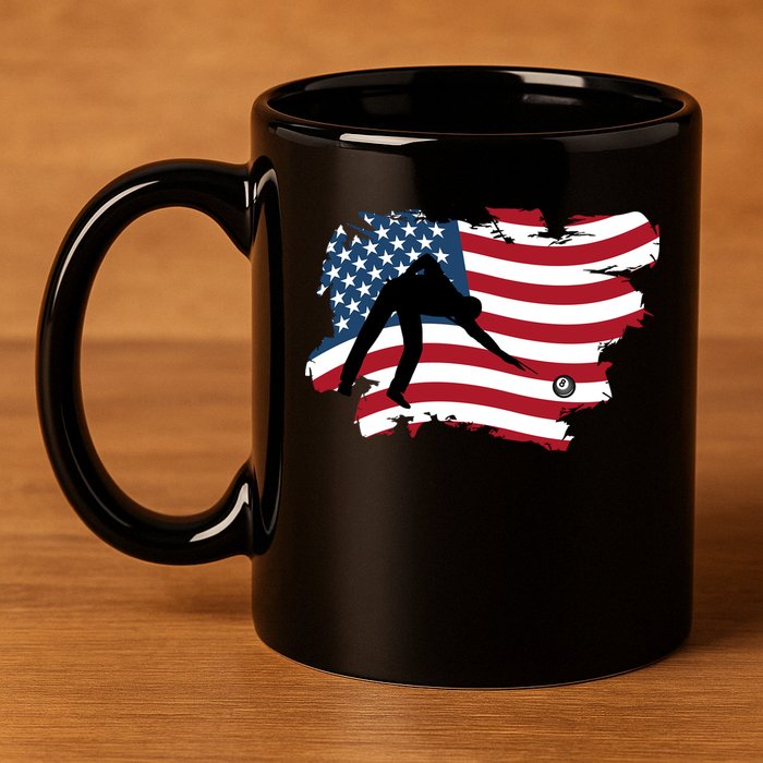 Father's Day American Flag Snooker Billiards Lover Retro Gift For Dad 11oz C Handle Ceramic Mug