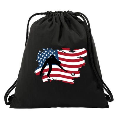 Father's Day American Flag Snooker Billiards Lover Retro Gift For Dad Drawstring Bag