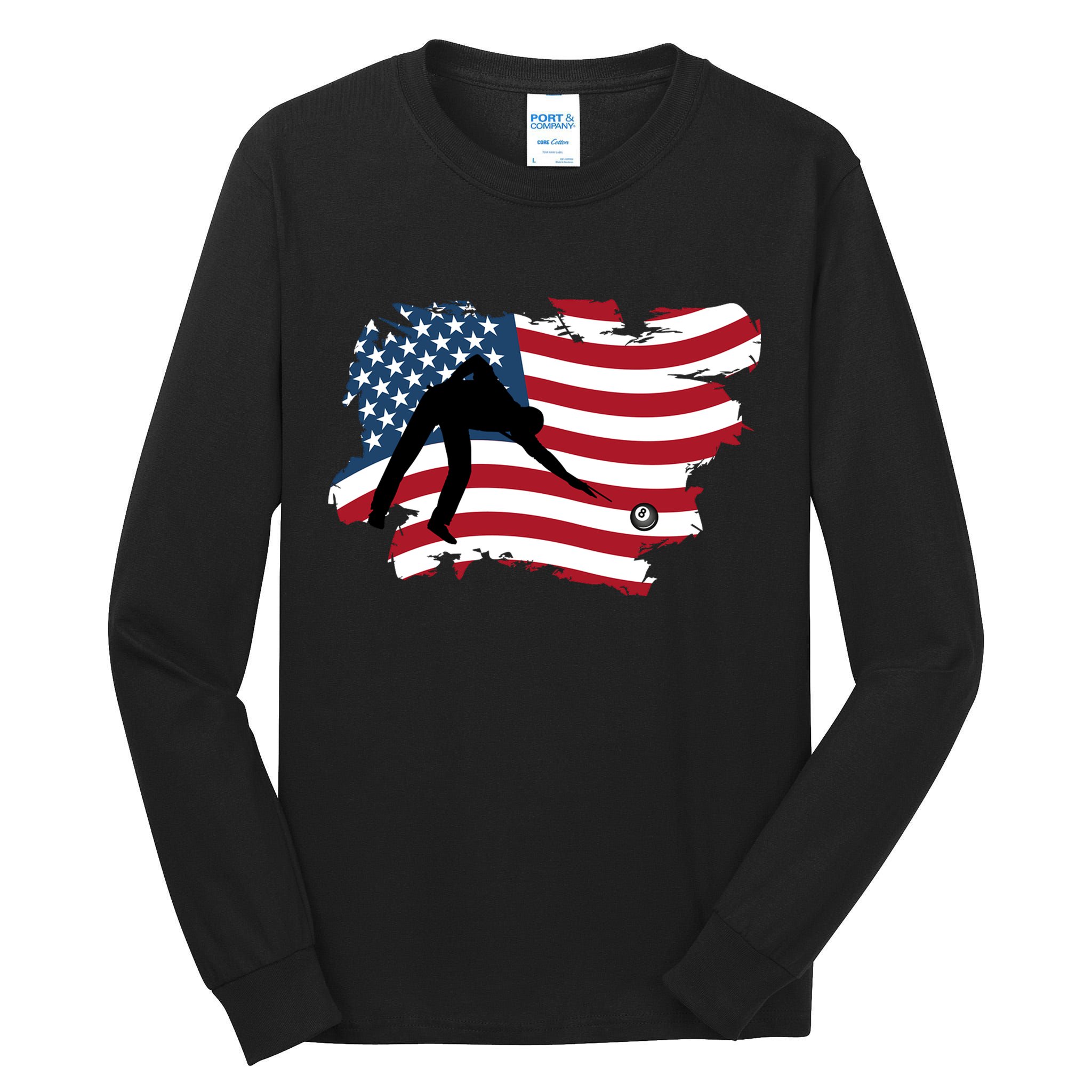 Father's Day American Flag Snooker Billiards Lover Retro Gift For Dad Tall Long Sleeve T-Shirt