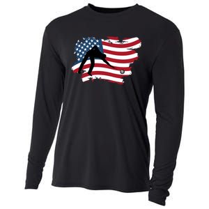 Father's Day American Flag Snooker Billiards Lover Retro Gift For Dad Cooling Performance Long Sleeve Crew