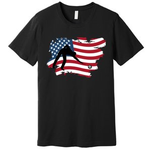 Father's Day American Flag Snooker Billiards Lover Retro Gift For Dad Premium T-Shirt