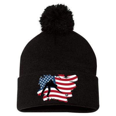 Father's Day American Flag Snooker Billiards Lover Retro Gift For Dad Pom Pom 12in Knit Beanie