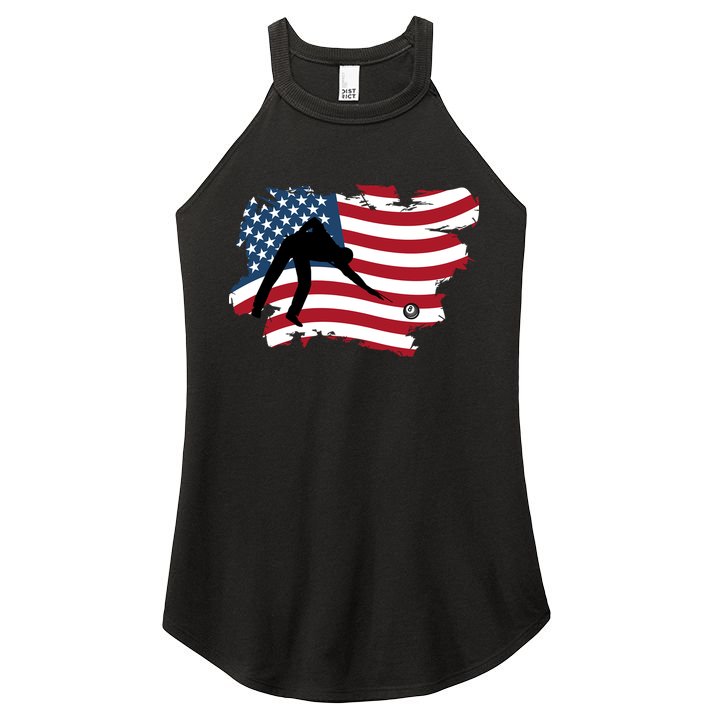 Father's Day American Flag Snooker Billiards Lover Retro Gift For Dad Women's Perfect Tri Rocker Tank