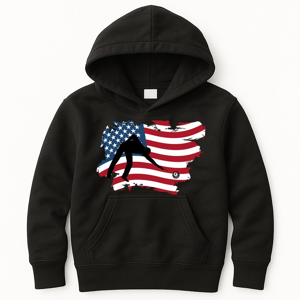 Father's Day American Flag Snooker Billiards Lover Retro Gift For Dad Kids Hoodie