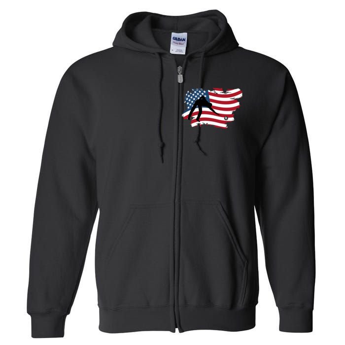 Father's Day American Flag Snooker Billiards Lover Retro Gift For Dad Full Zip Hoodie