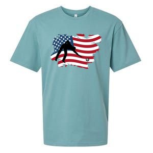 Father's Day American Flag Snooker Billiards Lover Retro Gift For Dad Sueded Cloud Jersey T-Shirt