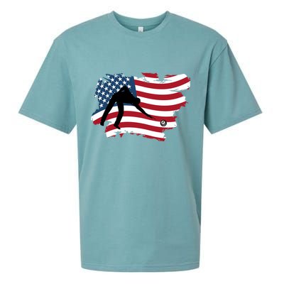 Father's Day American Flag Snooker Billiards Lover Retro Gift For Dad Sueded Cloud Jersey T-Shirt