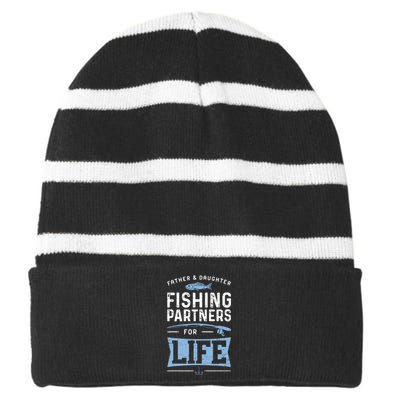 Fisherman Dad And Daughter Fishing Partners For Life Striped Beanie with Solid Band