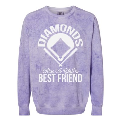 Funny Diamonds Are A Girl's Best Friend Softball Colorblast Crewneck Sweatshirt